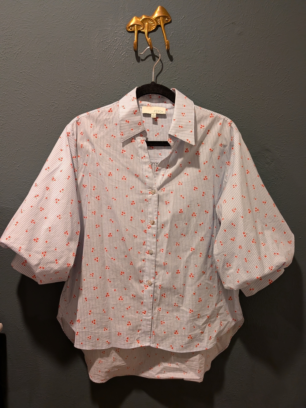 NWOT Pinch Blue and Red Striped Floral Button-Up